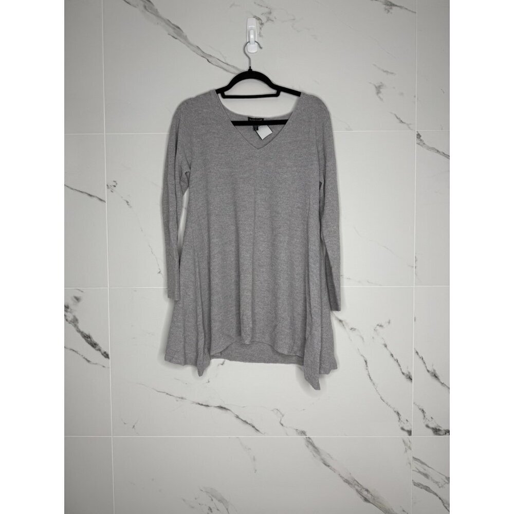 Eileen Fisher Gray Knit Sweater Italian Wool Size S High Low Lagenlook Thin​​